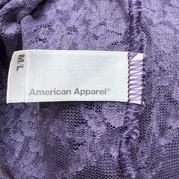 American Apparel M/L Bodycon Dress Vintage Purple Floral Lace Mesh Sheer Stretch - Picture 8 of 13